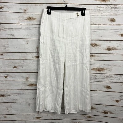 Брюки кюлоты пляжные в полоску мягкие драпированные льняная смесь White House Black Market 6 - Изображение 1 из 4