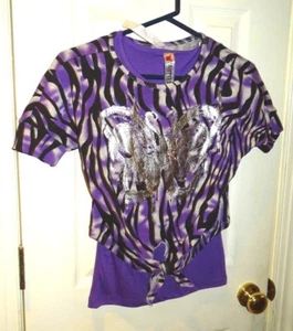 Beautees Big Girl's 2 pc Set Purple Black Tank Zebra Butterfly jewels New M - Picture 1 of 4