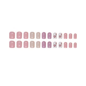 Short Square Press-On Fake Nail Soild Color Heart Valentine's Day Manicure 24pcs - Picture 1 of 6