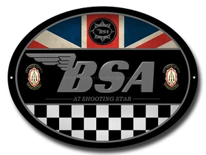 BSA A7 SHOOTING STAR OVAL METAL SIGN.OFFICIALLY LICENSED B.S.A PRODUCT. © &™ BSA - Picture 1 of 1