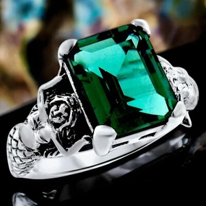 MERMAID RING VICTORIAN STYLE 925 STERLING SILVER SIMULATED EMERALD RING 828X - Picture 1 of 5