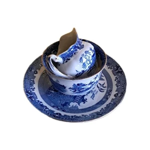 Burleigh Ware Blue Willow Set Of 3 Bowl Plate And Milk Jug Used Good Con Antique - Picture 1 of 17