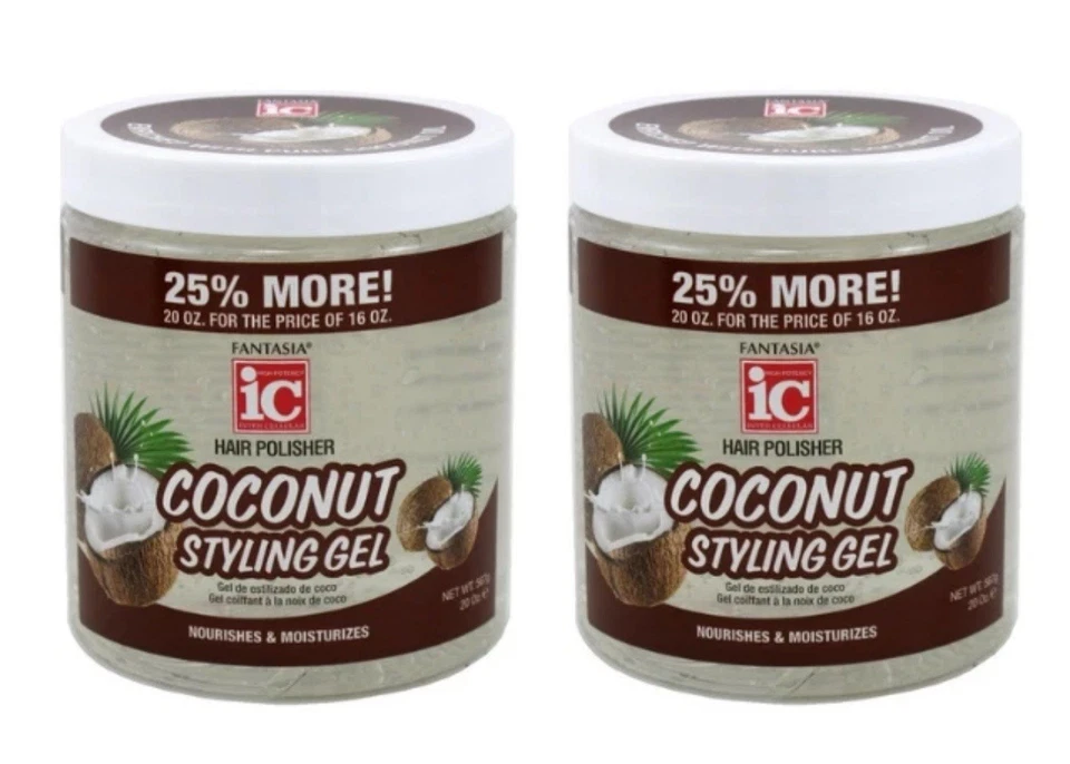 Gel de peinado de coco Fantasia 20 oz, hidratante, nutritivo para todo tipo de cabello - paquete de 2 Foto 1 de 1