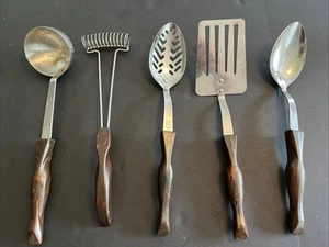 Vintage Cutco Kitchen Utensil Set of 5 Brown Swirled Handled READ - Picture 1 of 15