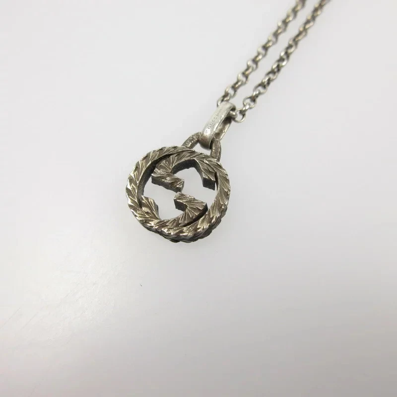 GUCCI Interlocking G Necklace 455535 Silver Pendant Unisex Authentic Pre-Owned - Image 1 of 4