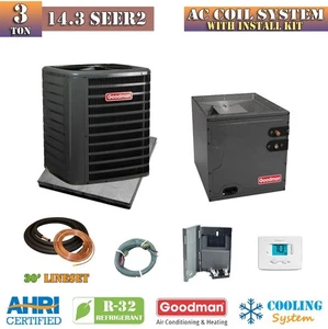 Goodman 3 Ton 14.3 SEER2 Air Conditioner & Evaporator Coil System + Install Kit - Picture 1 of 8