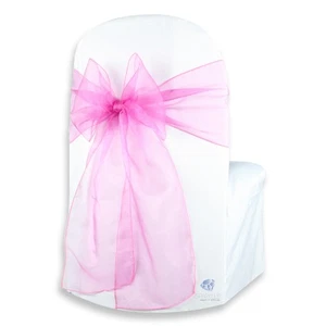 10 pcs Organza Chair Cover Bow Sash 108"x8" - Fuchsia - Wedding Party mb - Picture 1 of 5