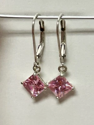 VTG 2005 Avon STERLING Silver Leverback Drop Earrings Simulated Pink Tourmaline  - Image 1 of 3