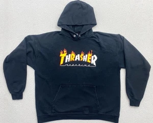 vintage thrasher hoodie Black Pullover Mens Large Skater Grunge Y2k Streetwear - Picture 1 of 7