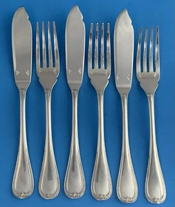 CHRISTOFLE Malmaison Silver Plate Flatware (6) Fish Knives + Forks Knife FRANCE - Picture 1 of 13