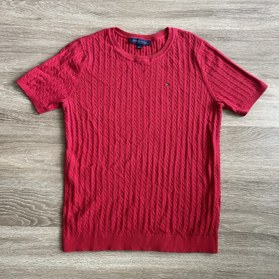 Suéter Tommy Hilfiger Manga Corta Tejido con Cable Rojo Niños Grande Foto 1 de 4