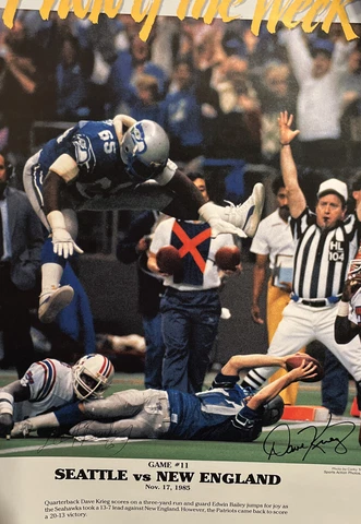 VTG Throwback Seahawks Pietros Pizza 11x14 Poster Dave Kreig repro sig 11/17/85 Cover