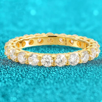 D Color Full Moissanite Ring Eternity Band S925 Silver 18K Yellow Gold Plated - Image 1 of 4