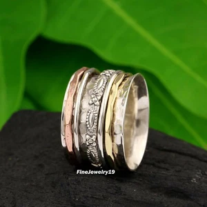925 Sterling Silver Spinner Ring Band Meditation Ring Statement Handmade Ring 96 - Picture 1 of 1