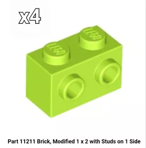11211 LEGO NEW Parts LIME Brick Modified 1x2 w/ Side Studs (x4) 6208291 - Picture 1 of 1