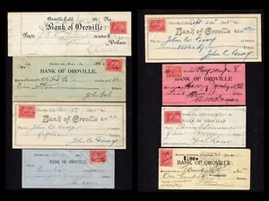 Eight 1898 - 1900 Bank of Oroville Checks, Butte County California - Bild 1 von 3