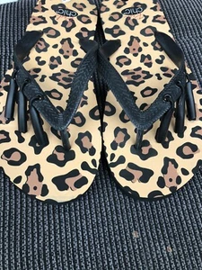 Chi Pedi Black Brown Leopard Print PVC Flip Flop USA Size 8.5 To 9.5 - Picture 1 of 10