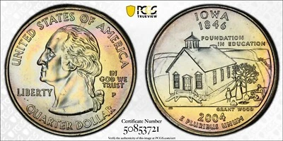 MS66 2004-P 25C Washington Iowa State Quarter, PCGS Trueview- Rainbow Toned - Image 1 of 4