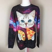 3d Galaxy Tacos Pizza Cat Kitten Graphic Print Hoodie Hooded Pullover Jumper