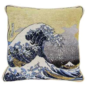 SIGNARE TAPESTRY JAPANESE UKIYO-E HOKUSAI GREAT WAVE WOVEN CUSHION COVER DECOR - Picture 1 of 1
