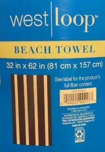 West Loop Black And White Striped Beach Towel 32x62