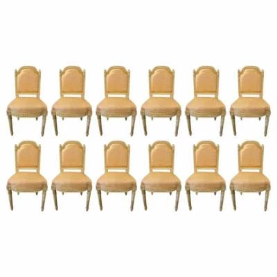 12 sillas auxiliares/comedor suecas estilo Luis XVI pintadas talladas, tela nueva 430-13 Foto 1 de 4