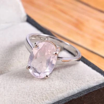 Rose Quartz Ring Stackable Minimalist Jewelry wedding 925 sterling silver - Image 1 of 4
