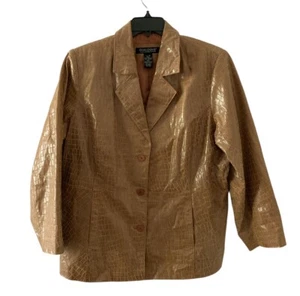 Dialogue 100% Embossed Crocodile Leather Button Up Jacket Women's 1X Tan - Picture 1 of 8