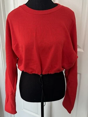 Womens Red Cropped Long Sleeve Sweatshirt - Image 1 of 4