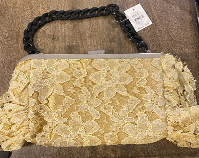NUEVO CON ETIQUETAS BIJOUX TERNER Bolso sin asas de noche con superposición de encaje dorado Foto 1 de 4