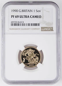 Great Britain UK 1990 Pound/Sovereign 0.2354 Oz AGW Gold Proof Coin NGC PF69 UC - Picture 1 of 4
