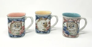 Como Nuevo 3 Chic Tazas Cuadradas de Té para Gato Azul Rosa Amarillo Mango Trenzado - Imagen 1 de 5