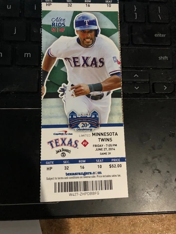 2014 JORGE POLANCO 1st MLB HIT MINNESOTA TWINS FULL TICKET STUB 6/27 VS RANGERS Cover