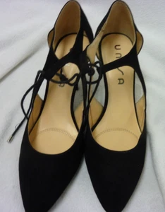 UNISA UNHUHREE BLACK FABRIC STILLETO TIE UP SUEDE PUMP SHOES SIZE 9 M - Picture 1 of 11