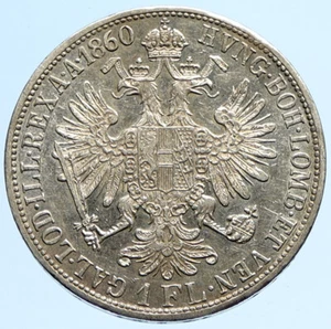 1860 AUSTRIA w KING FRANZ JOSEPH I Eagle Antique OLD Silver Florin Coin i97291 - Picture 1 of 3