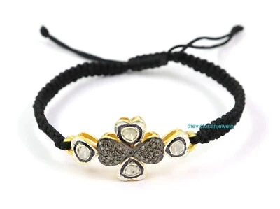 Rose Cut  Polki Pave Diamond Bracelet 925 Silver Anniversary Vintage Jewelry - Image 1 of 4
