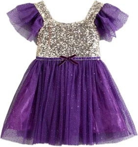 ✨ Stunning Gold Sequin & Purple Tutu Dress – Midi-Length Party Dress (Size 1-6T) - Picture 1 of 2