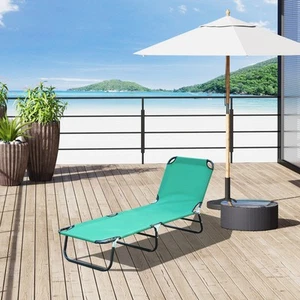 Patio Foldable Chaise Lounge Chair Outdoor Camping Cot Sun Recliner Beach Pool - Picture 1 of 11