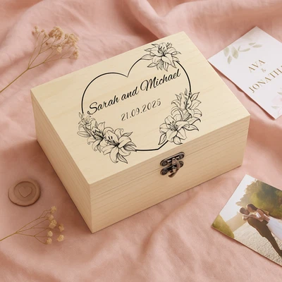 Personalised Wooden Memory Box – Engraved Wedding or Anniversary Keepsake Gift - Image 1 of 4