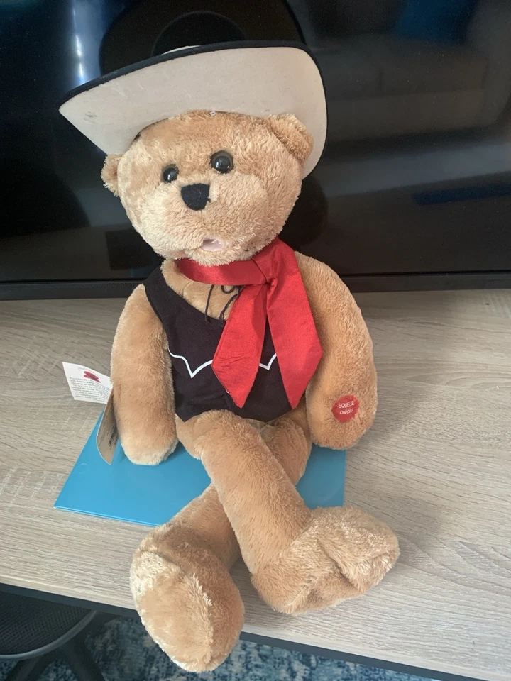 Chantilly Lane Musical Singing Cowboy Bear.  Sings “Never Ending Love Song” Cute - Image 1 of 4