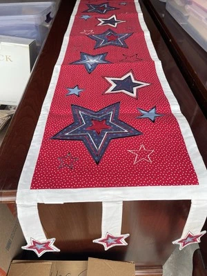 53" Red White Blue Stars Patriotic Memorial Day Fourth July Table Runner - Image 1 of 3