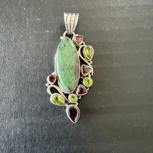 Vintage RD925 Sterling Silver Ruby Zoisite and Gemstones 2.5" Pendant 20.08g - Bild 1 von 7