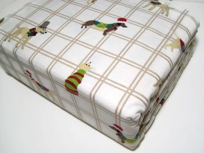 JCP Heavyweight Cotton Flannel Check Plaid Dog Sweater Twin Sheet Set New - Image 1 of 4