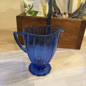 Vintage Cobalt Blue Glass Ribbed Creamer Small Pitcher-4” - Picture 1 of 7