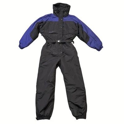 复古 Columbia 滑雪服女式大号黑色紫色连体雪地服 90 年代 — 第 1/4 张图片