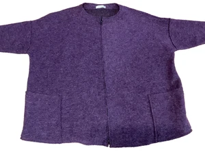 CORTE SUELTO: Elegante cárdigan con cremallera mezcla de lana hervida púrpura talla 4X (75"C31"L) - Imagen 1 de 6