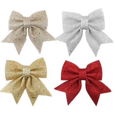 10PCS Christmas Large Bows for Tree Decorations Christmas Glitter Wreaths Bows - Image 1 of 4
