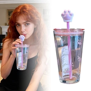 2023 China Starbucks Pink Sakura 15oz Glass Straw Mug with Sakura Topper Hot - Picture 1 of 7