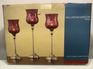 NOS Brand New N Box Hillard and Hanson Home Set Of 3 Mosaic Glass Candle Holders - Picture 1 of 5
