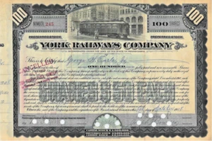 Firma de autógrafo de George H. Earle, Jr. en certificado de stock de los Ferrocarriles de York de 1908 - Imagen 1 de 2